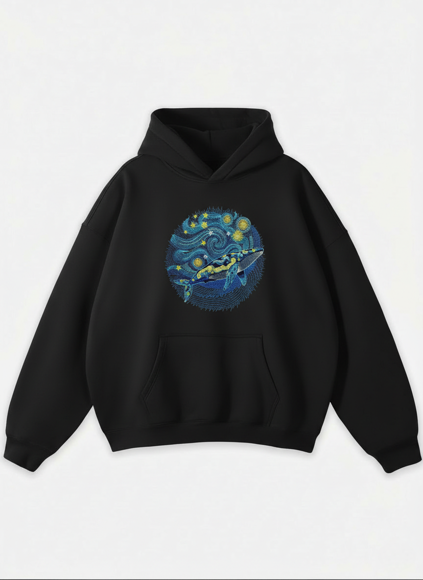 STARRY NIGHT  BLUE WHALE OVERSIZED HOODIE